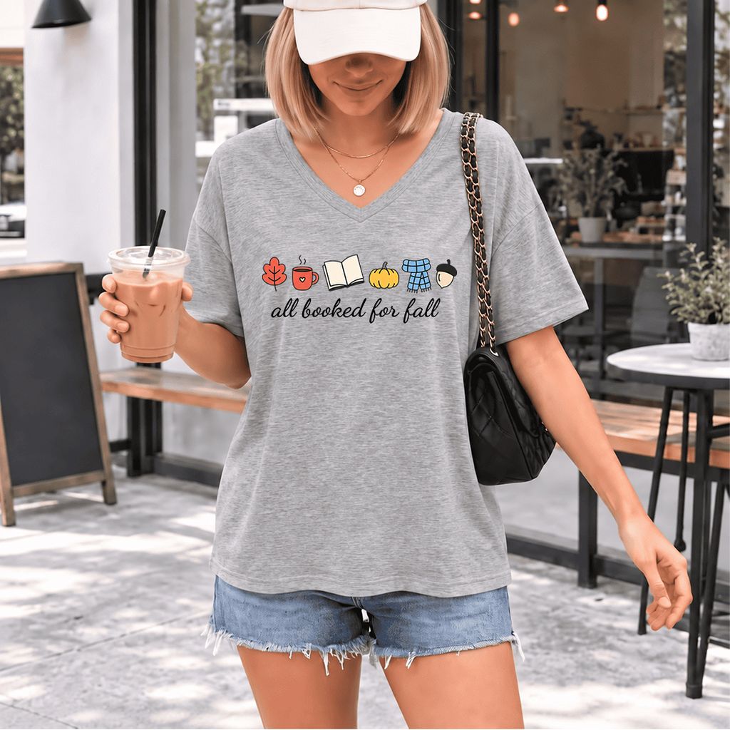 All Booked For Fall Ultra-Soft V-Neck | Cozy Book Lover Gift Athletic Heather