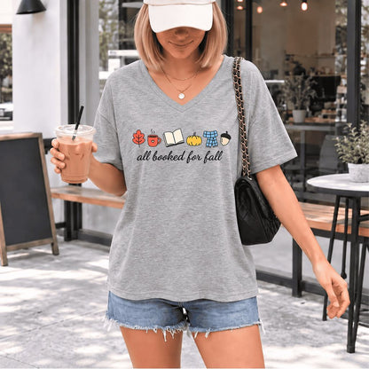 All Booked For Fall Ultra-Soft V-Neck | Cozy Book Lover Gift Athletic Heather