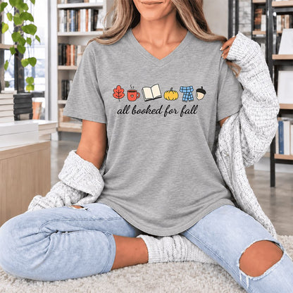 All Booked For Fall Ultra-Soft V-Neck | Cozy Book Lover Gift Athletic Heather