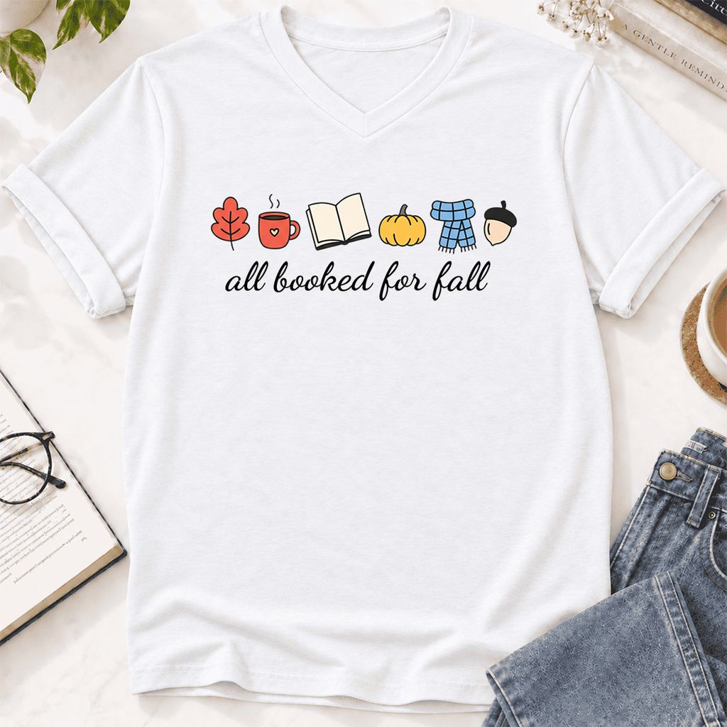 All Booked For Fall Ultra-Soft V-Neck | Cozy Book Lover Gift White