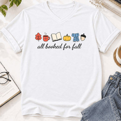 All Booked For Fall Ultra-Soft V-Neck | Cozy Book Lover Gift White