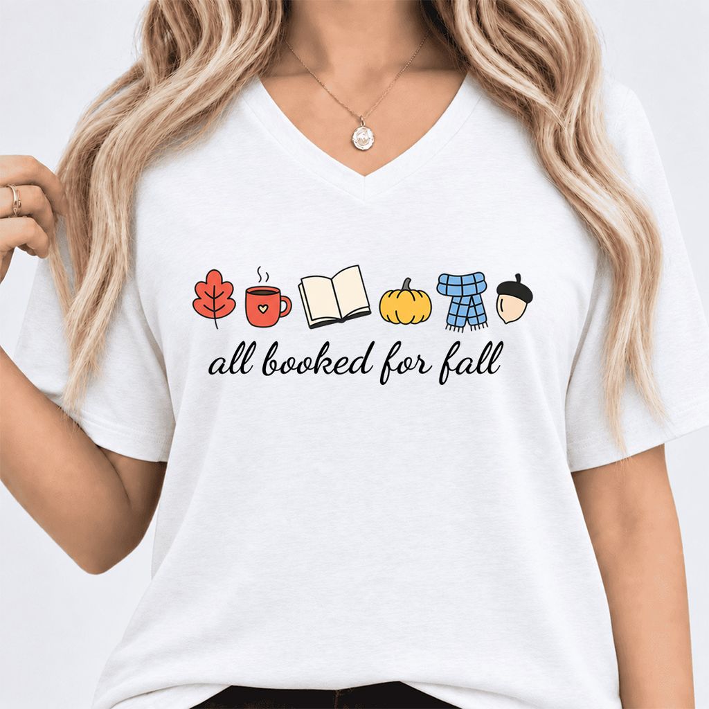All Booked For Fall Ultra-Soft V-Neck | Cozy Book Lover Gift White