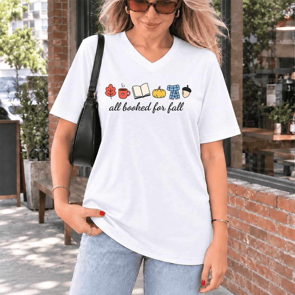 All Booked For Fall Ultra-Soft V-Neck | Cozy Book Lover Gift White