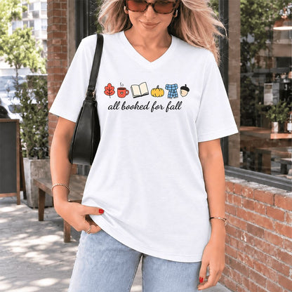 All Booked For Fall Ultra-Soft V-Neck | Cozy Book Lover Gift White