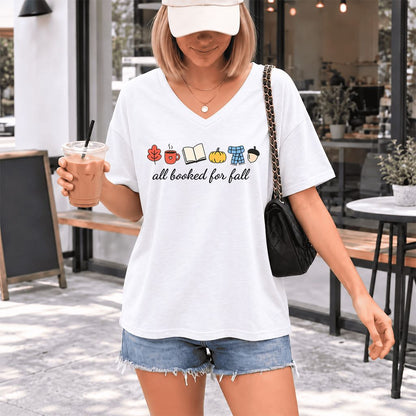 All Booked For Fall Ultra-Soft V-Neck | Cozy Book Lover Gift White