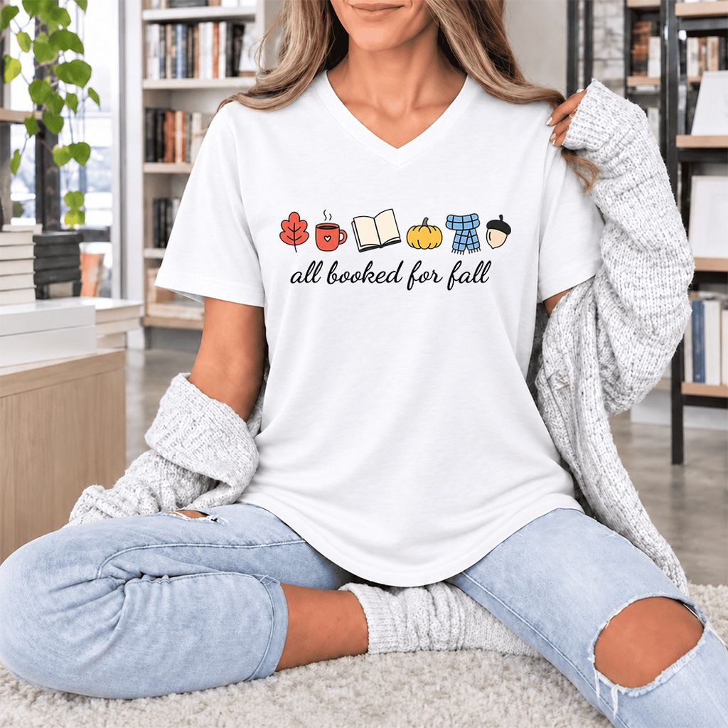 All Booked For Fall Ultra-Soft V-Neck | Cozy Book Lover Gift White