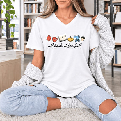 All Booked For Fall Ultra-Soft V-Neck | Cozy Book Lover Gift White
