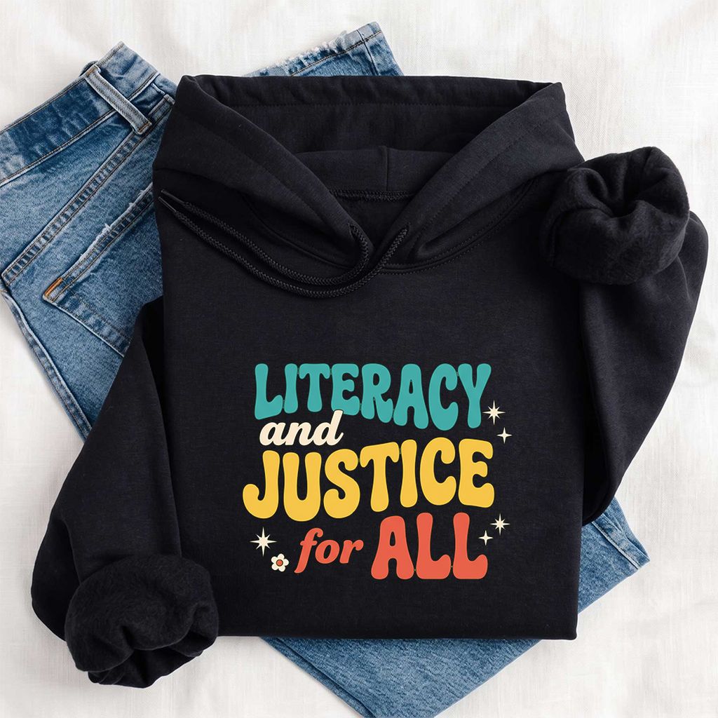 Literacy And Justice For All Softstyle Hoodie | Banned Books Book Lover Gift Black