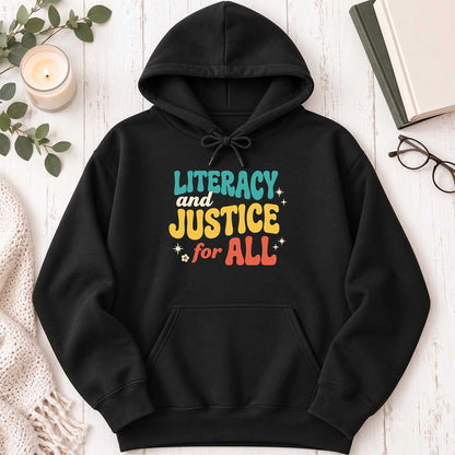 Literacy And Justice For All Softstyle Hoodie | Banned Books Book Lover Gift Black