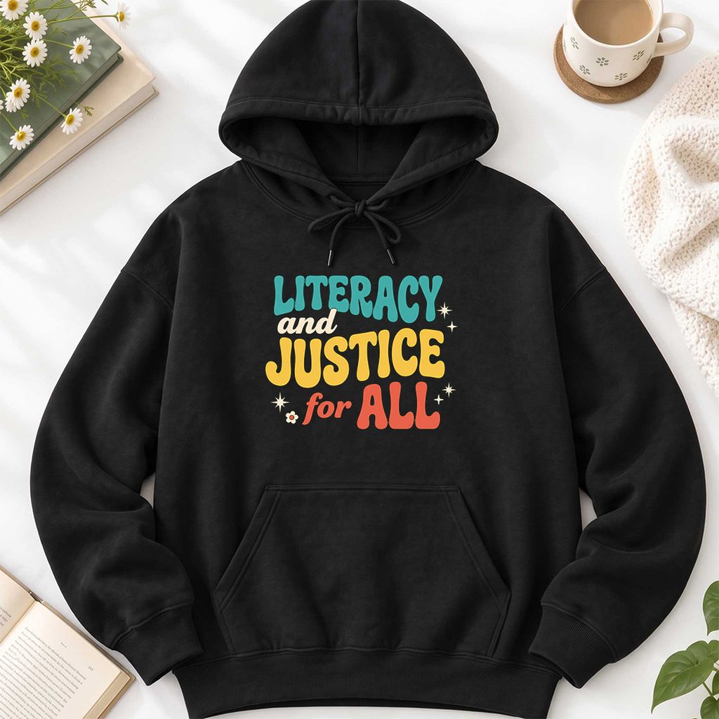 Literacy And Justice For All Softstyle Hoodie | Banned Books Book Lover Gift Black