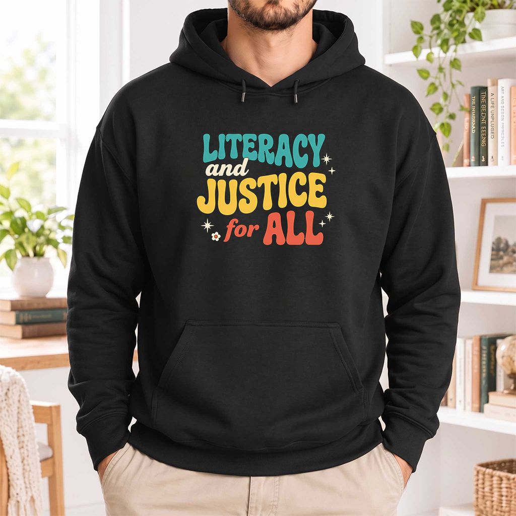 Literacy And Justice For All Softstyle Hoodie | Banned Books Book Lover Gift Black