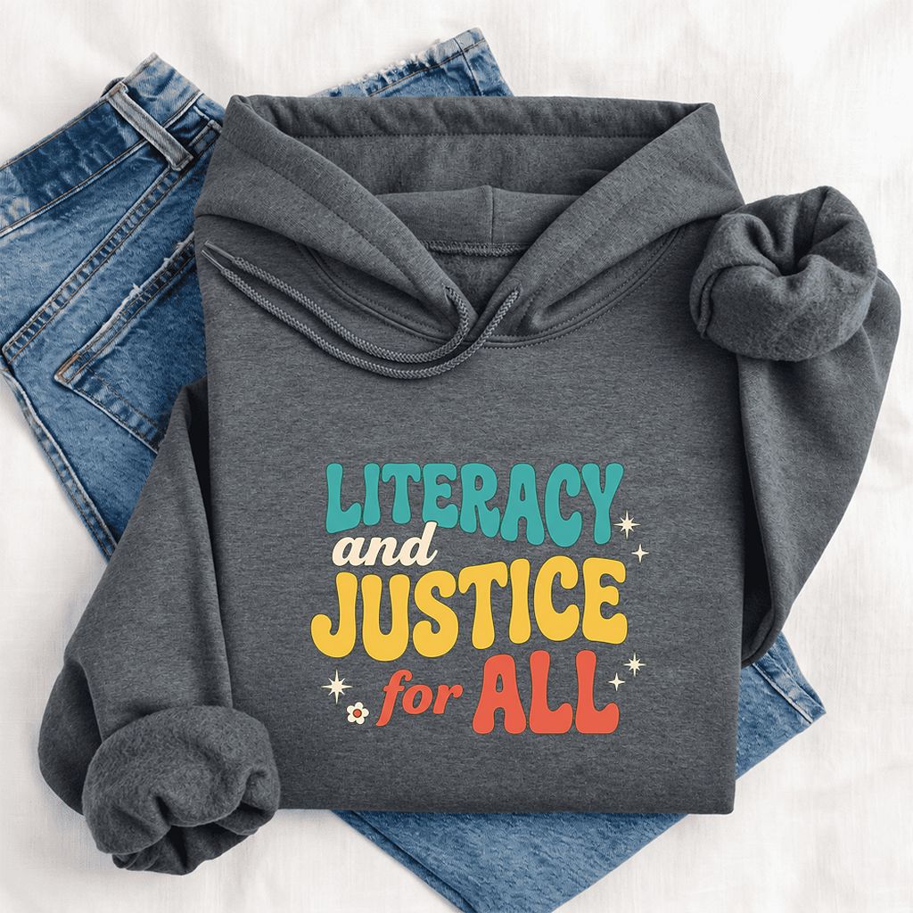 Literacy And Justice For All Softstyle Hoodie | Banned Books Book Lover Gift Dark Heather