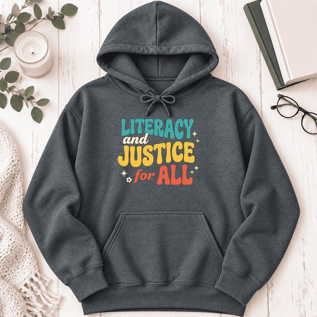 Literacy And Justice For All Softstyle Hoodie | Banned Books Book Lover Gift Dark Heather