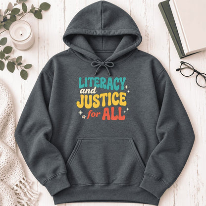 Literacy And Justice For All Softstyle Hoodie | Banned Books Book Lover Gift Dark Heather