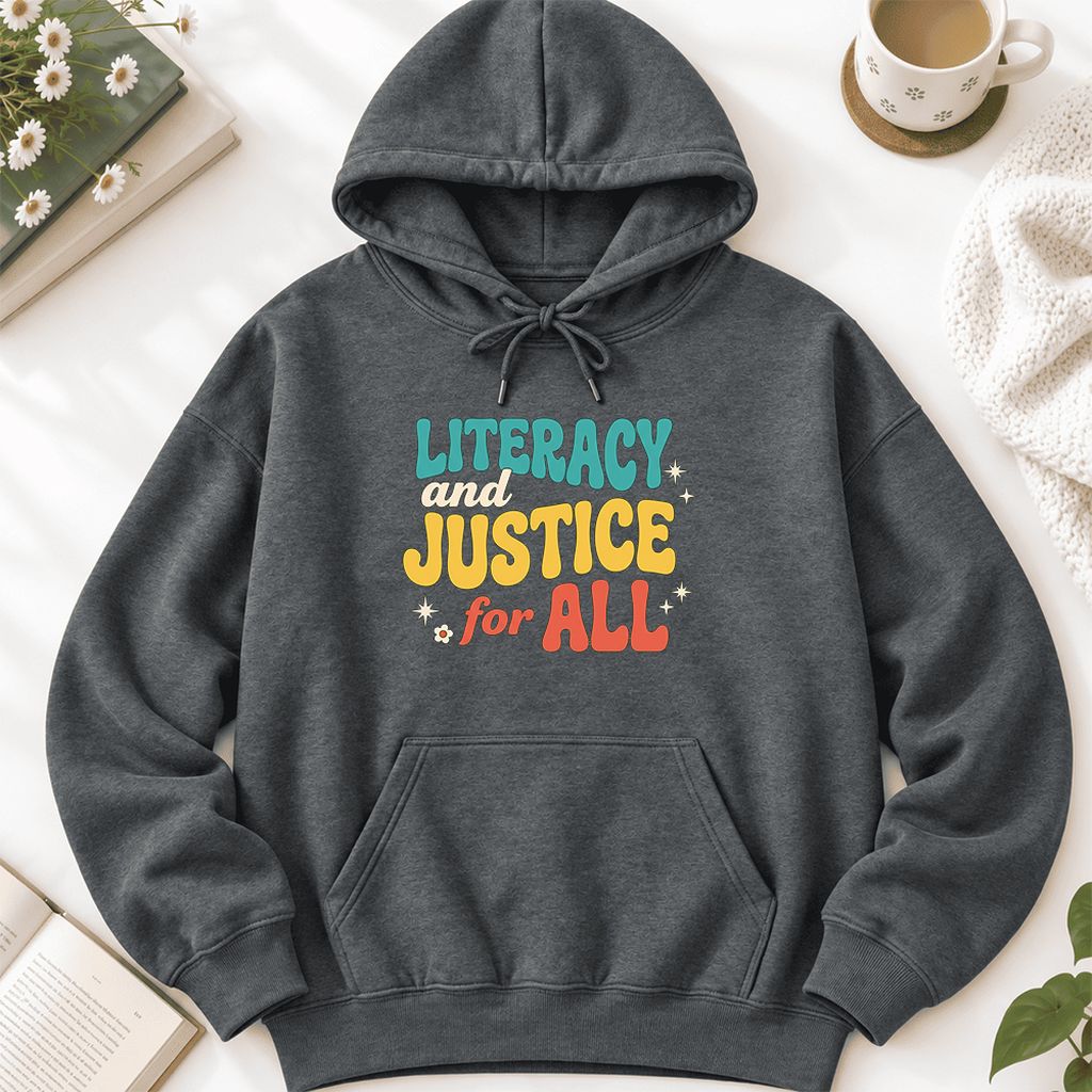 Literacy And Justice For All Softstyle Hoodie | Banned Books Book Lover Gift Dark Heather