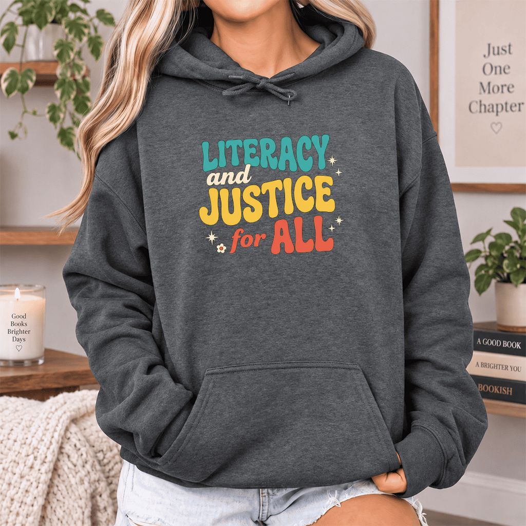 Literacy And Justice For All Softstyle Hoodie | Banned Books Book Lover Gift Dark Heather