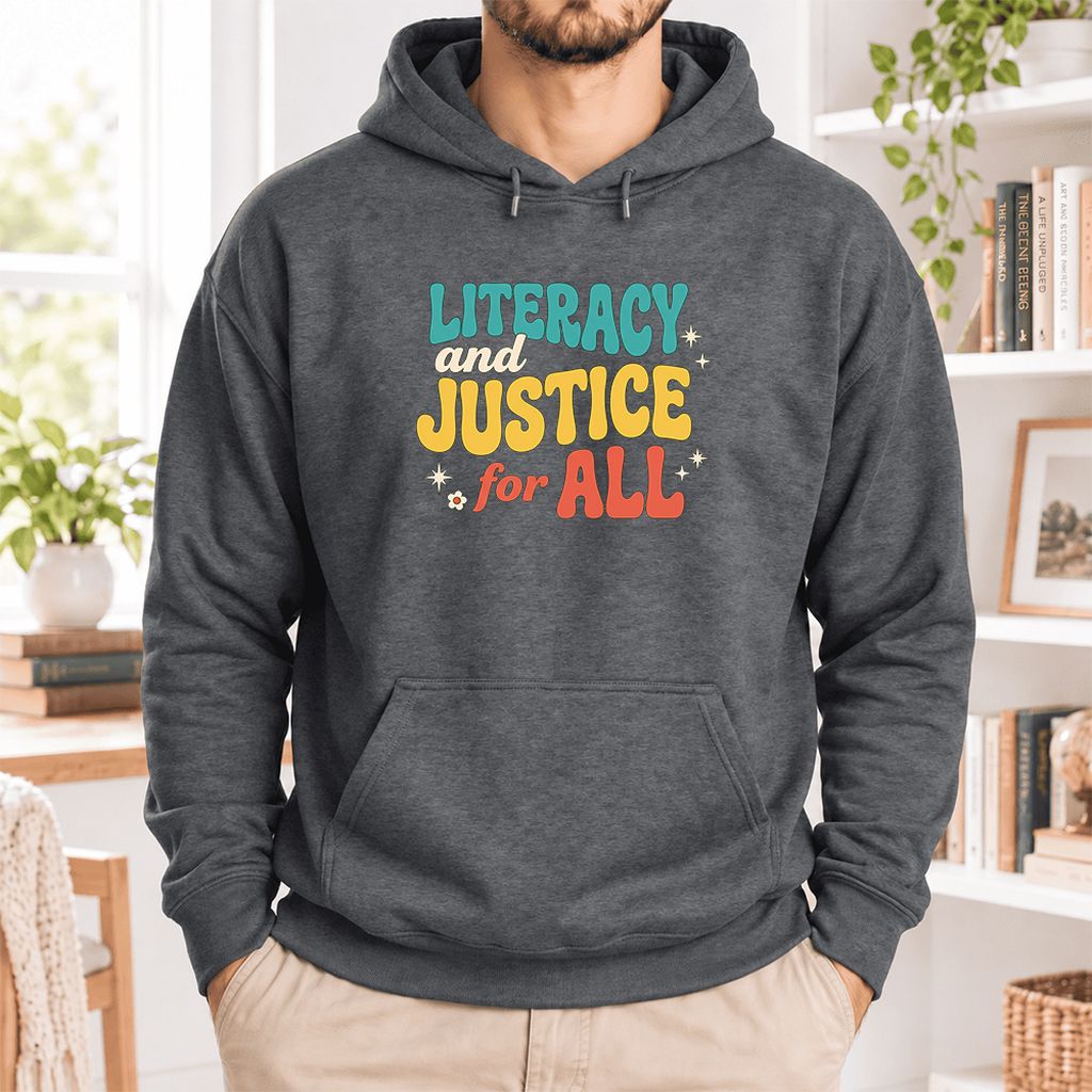 Literacy And Justice For All Softstyle Hoodie | Banned Books Book Lover Gift Dark Heather