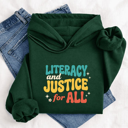 Literacy And Justice For All Softstyle Hoodie | Banned Books Book Lover Gift Forest Green