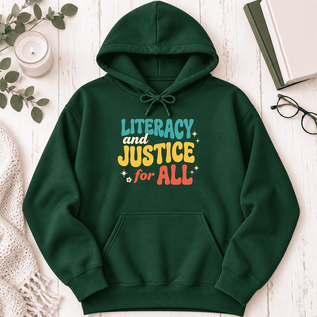 Literacy And Justice For All Softstyle Hoodie | Banned Books Book Lover Gift Forest Green