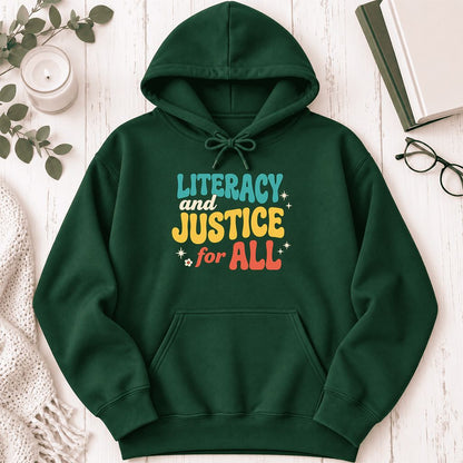 Literacy And Justice For All Softstyle Hoodie | Banned Books Book Lover Gift Forest Green