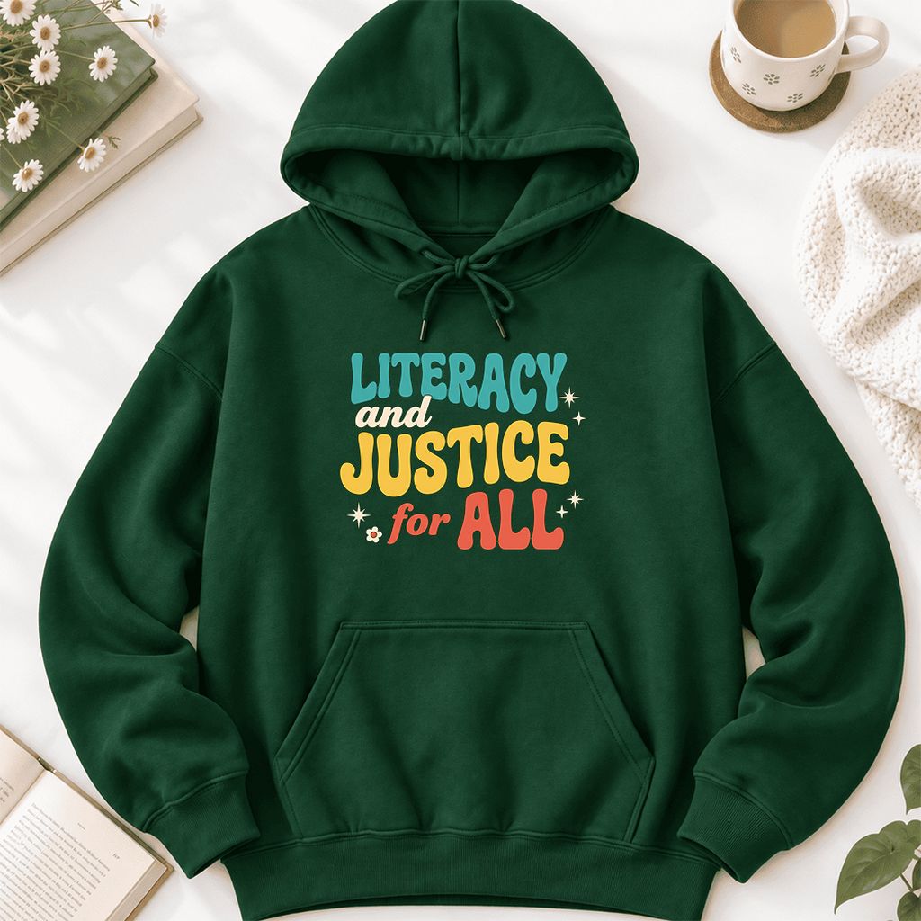Literacy And Justice For All Softstyle Hoodie | Banned Books Book Lover Gift Forest Green