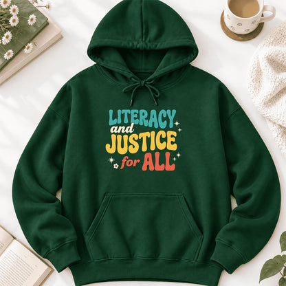 Literacy And Justice For All Softstyle Hoodie | Banned Books Book Lover Gift Forest Green