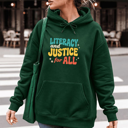 Literacy And Justice For All Softstyle Hoodie | Banned Books Book Lover Gift Forest Green