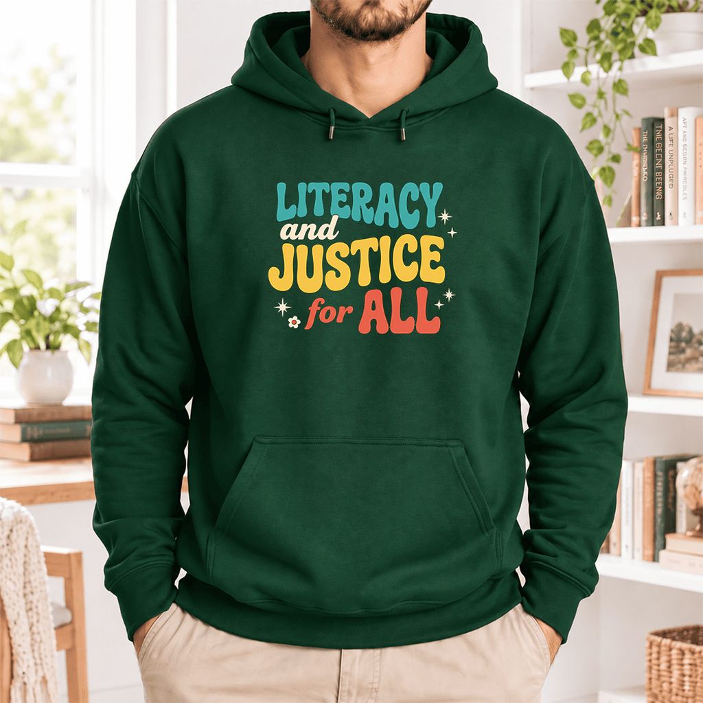 Literacy And Justice For All Softstyle Hoodie | Banned Books Book Lover Gift Forest Green