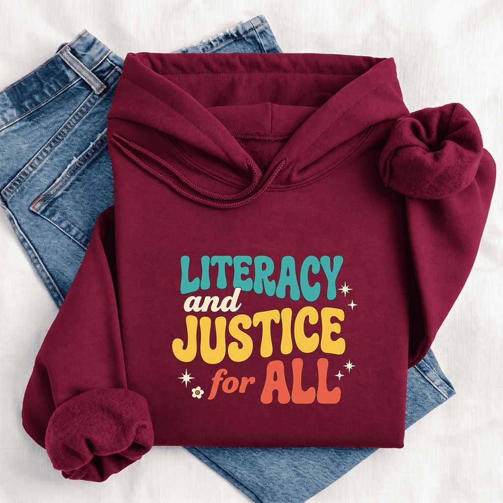 Literacy And Justice For All Softstyle Hoodie | Banned Books Book Lover Gift Maroon