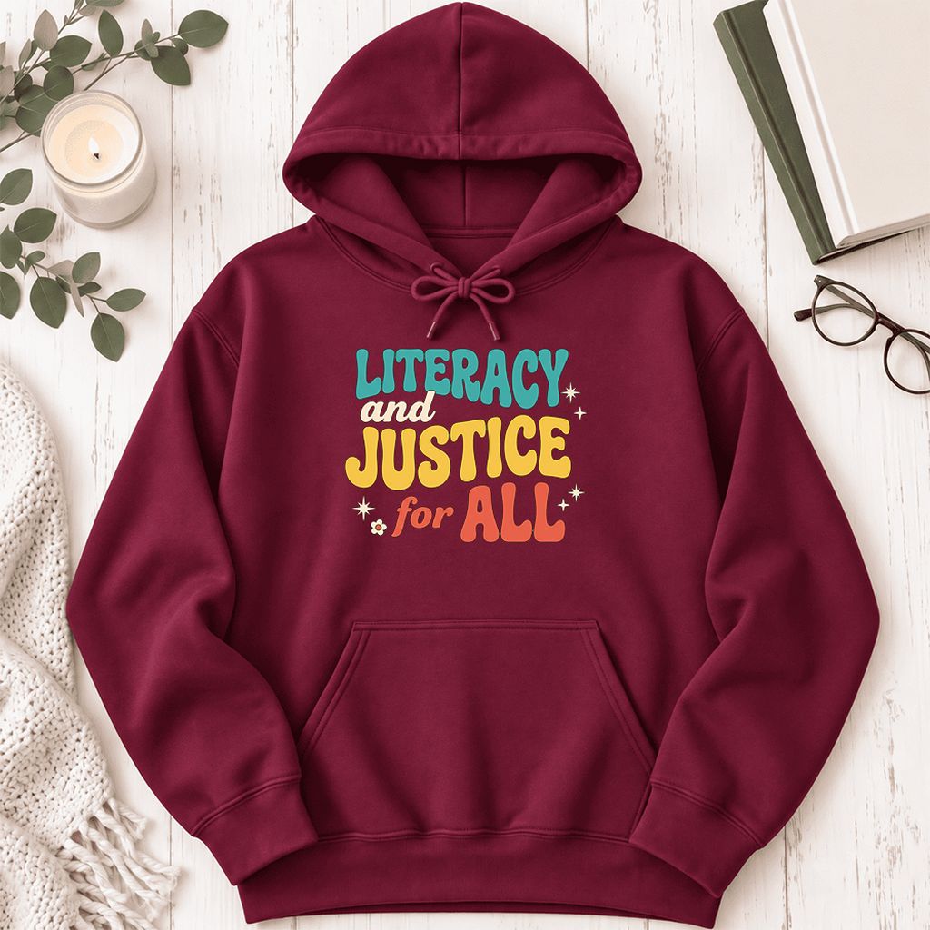 Literacy And Justice For All Softstyle Hoodie | Banned Books Book Lover Gift Maroon