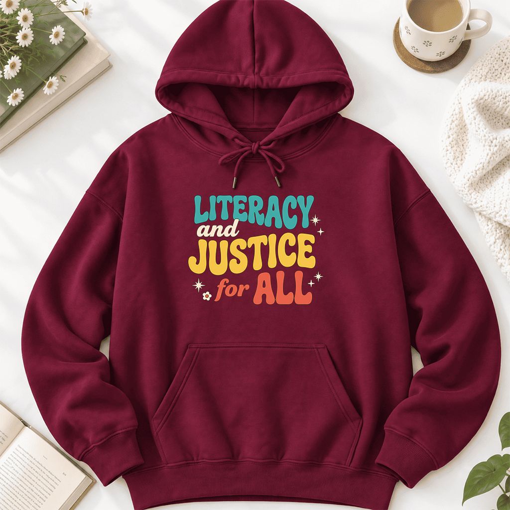 Literacy And Justice For All Softstyle Hoodie | Banned Books Book Lover Gift Maroon