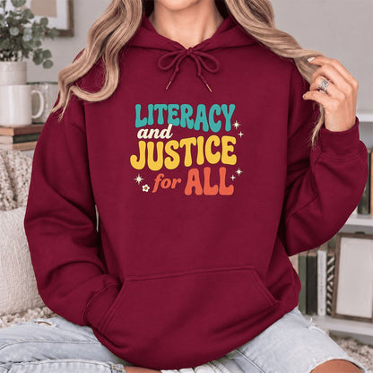 Literacy And Justice For All Softstyle Hoodie | Banned Books Book Lover Gift Maroon