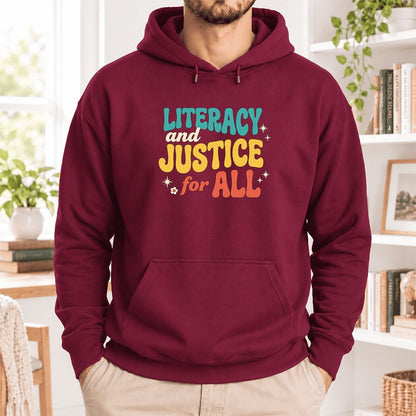 Literacy And Justice For All Softstyle Hoodie | Banned Books Book Lover Gift Maroon
