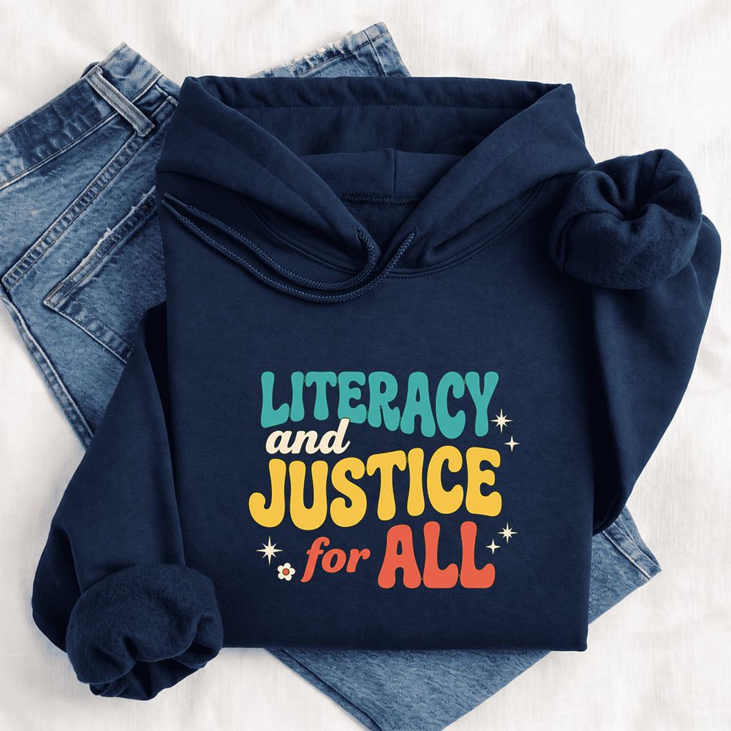 Literacy And Justice For All Softstyle Hoodie | Banned Books Book Lover Gift Navy