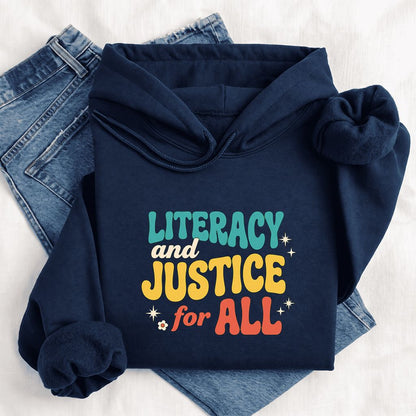 Literacy And Justice For All Softstyle Hoodie | Banned Books Book Lover Gift Navy