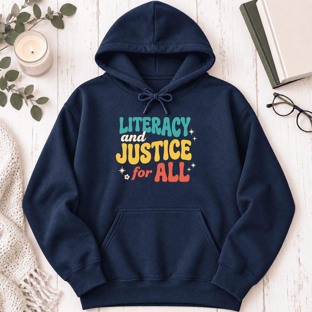 Literacy And Justice For All Softstyle Hoodie | Banned Books Book Lover Gift Navy
