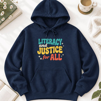 Literacy And Justice For All Softstyle Hoodie | Banned Books Book Lover Gift Navy