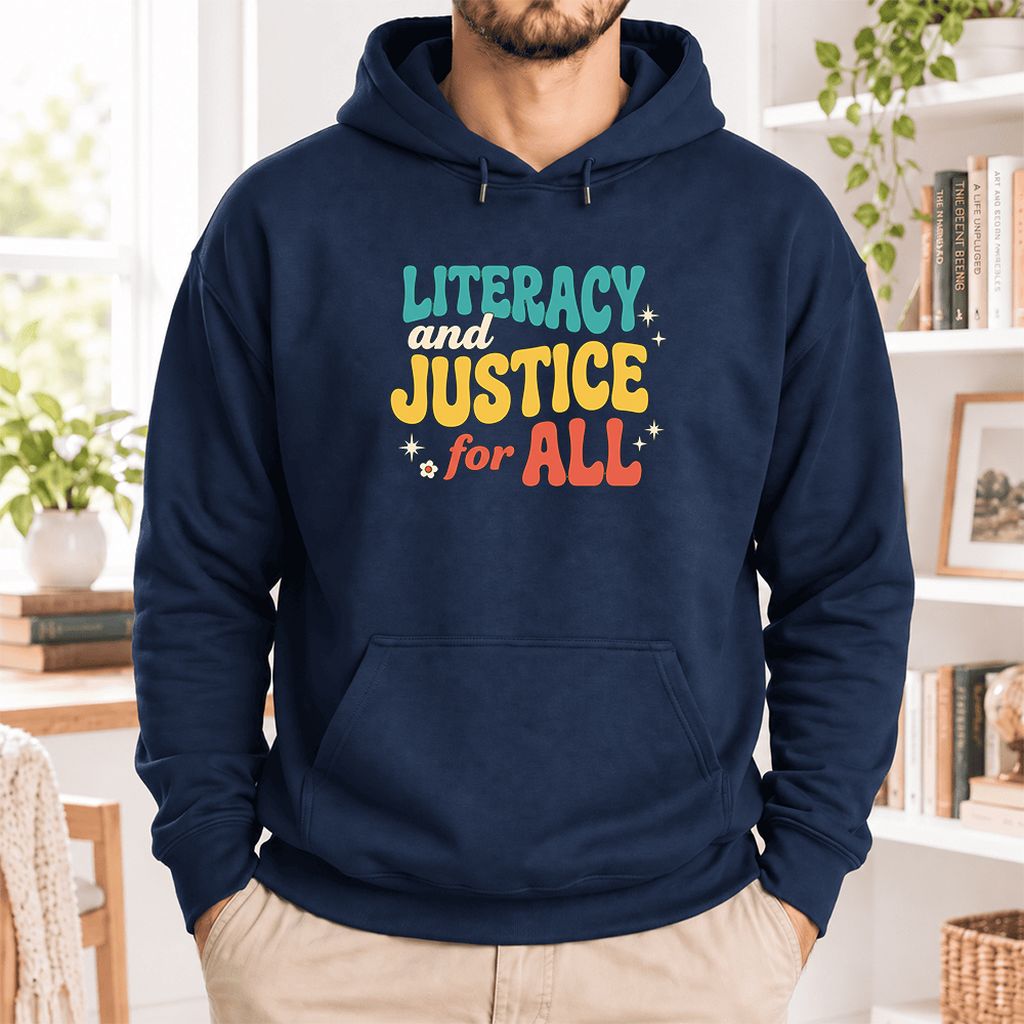 Literacy And Justice For All Softstyle Hoodie | Banned Books Book Lover Gift Navy