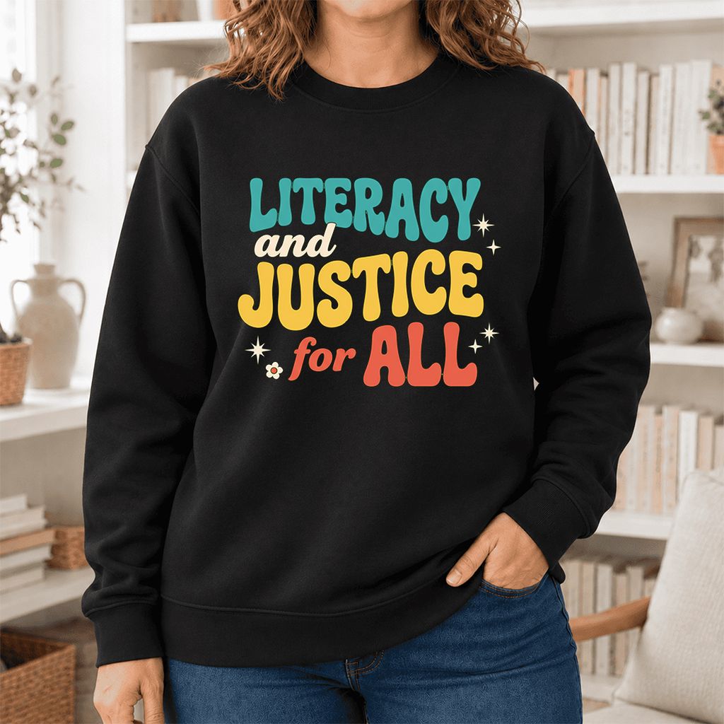 Literacy And Justice For All Softstyle Sweatshirt | Banned Books Book Lover Gift Black