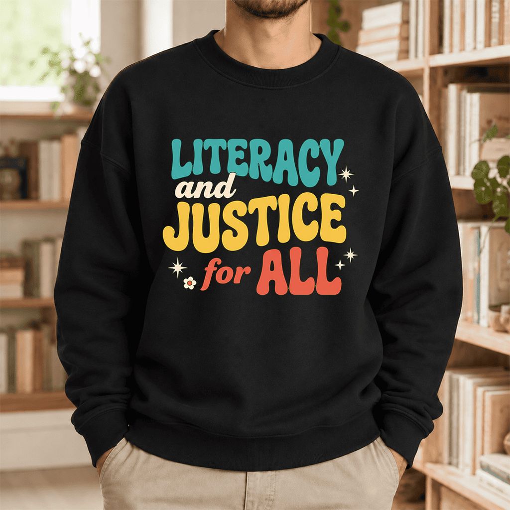 Literacy And Justice For All Softstyle Sweatshirt | Banned Books Book Lover Gift Black