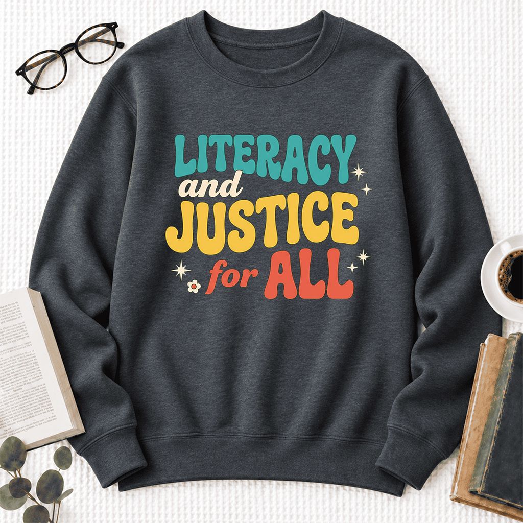 Literacy And Justice For All Softstyle Sweatshirt | Banned Books Book Lover Gift Dark Heather