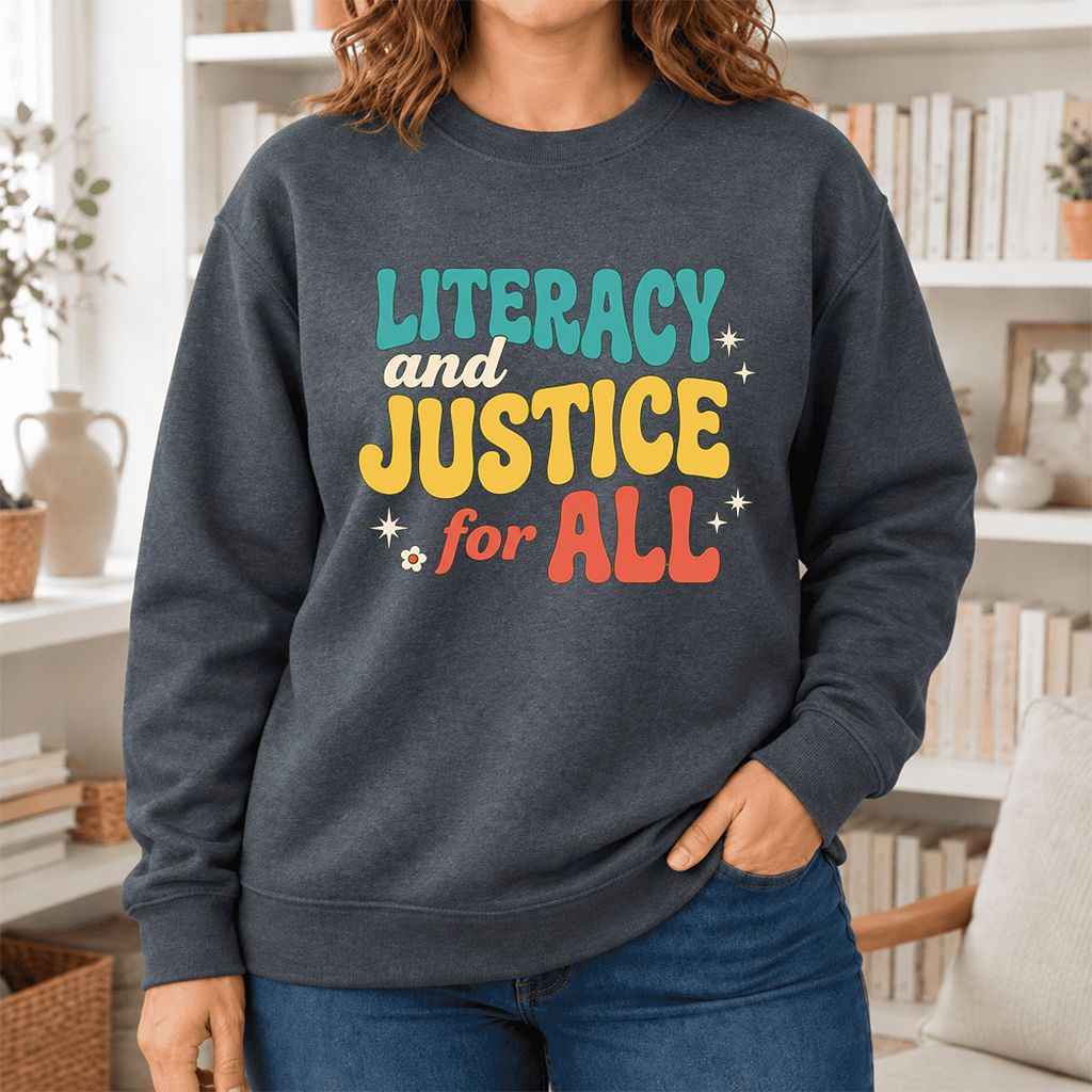 Literacy And Justice For All Softstyle Sweatshirt | Banned Books Book Lover Gift Dark Heather
