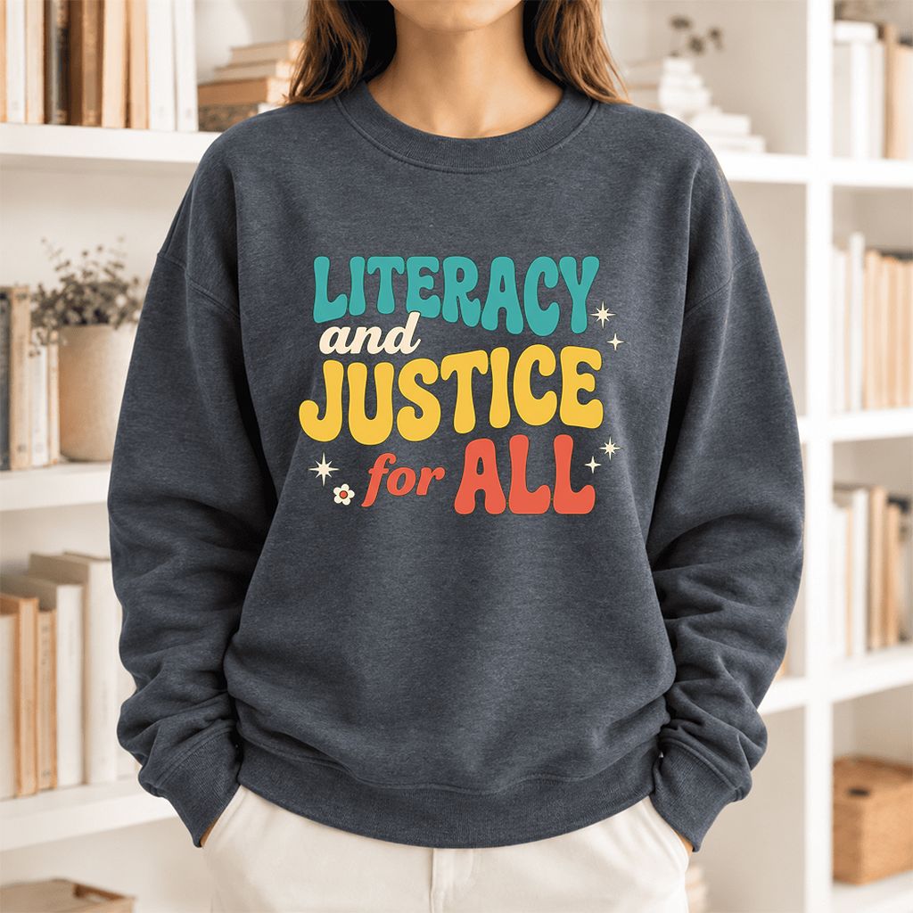 Literacy And Justice For All Softstyle Sweatshirt | Banned Books Book Lover Gift Dark Heather