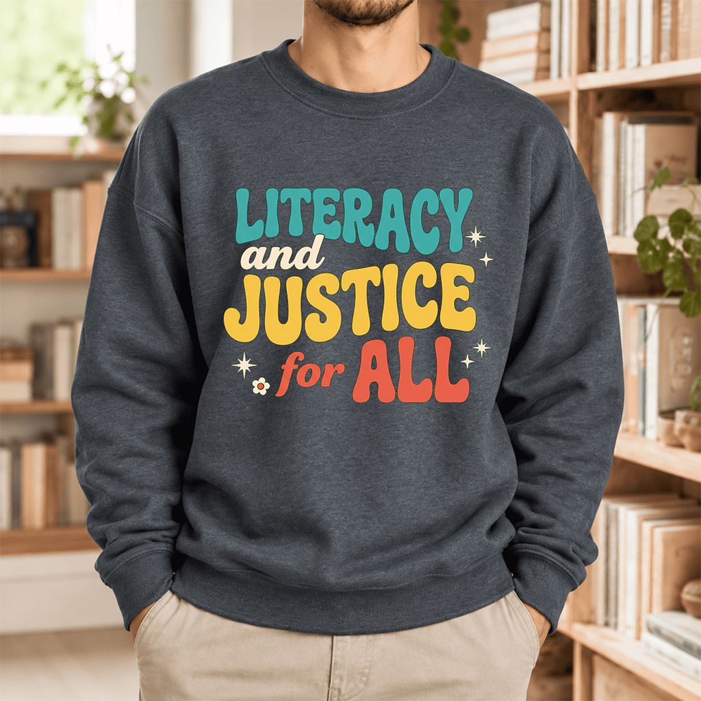 Literacy And Justice For All Softstyle Sweatshirt | Banned Books Book Lover Gift Dark Heather