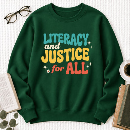 Literacy And Justice For All Softstyle Sweatshirt | Banned Books Book Lover Gift Forest Green