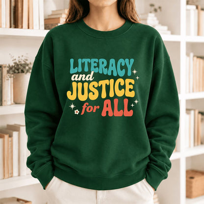 Literacy And Justice For All Softstyle Sweatshirt | Banned Books Book Lover Gift Forest Green