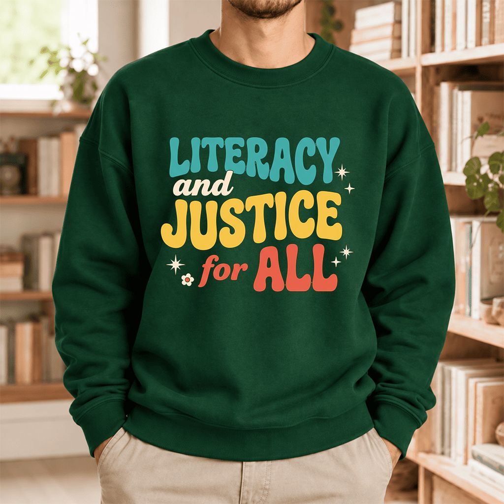 Literacy And Justice For All Softstyle Sweatshirt | Banned Books Book Lover Gift Forest Green