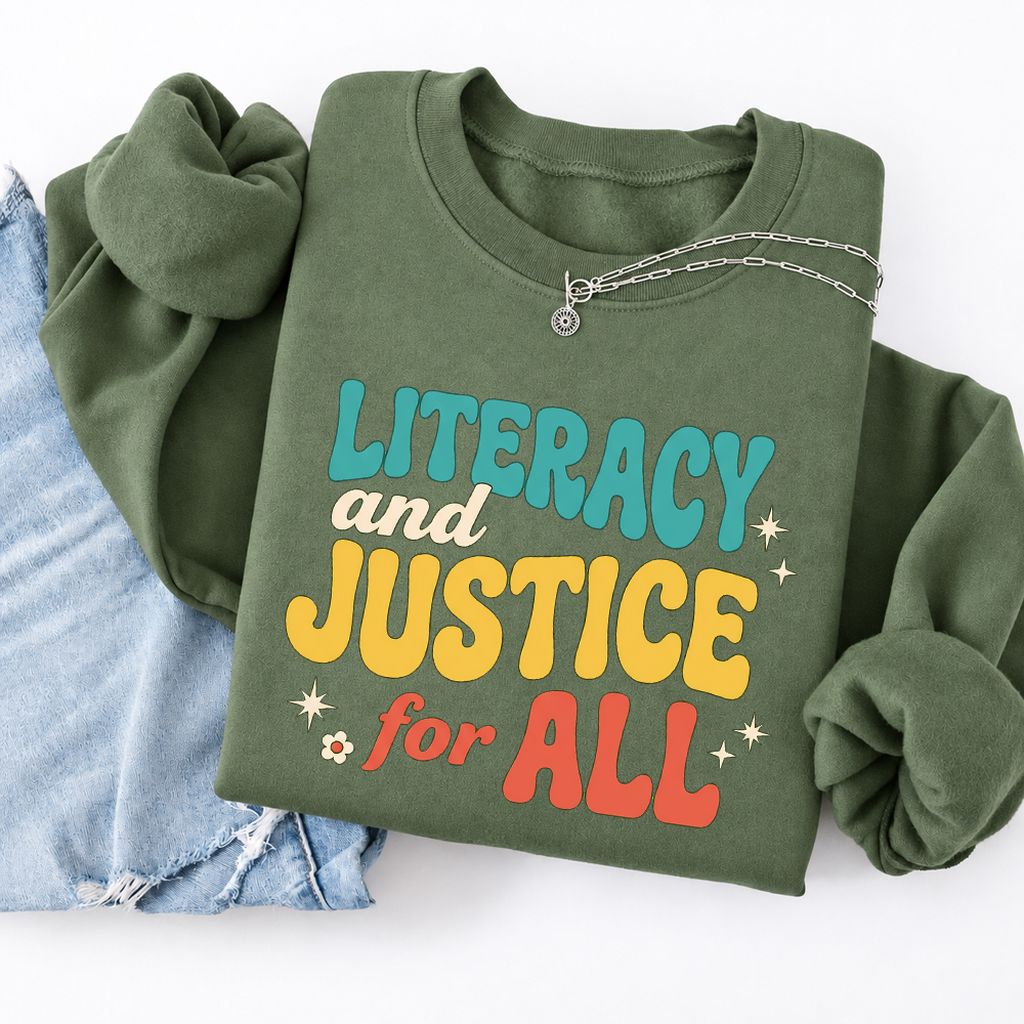 Literacy And Justice For All Softstyle Sweatshirt | Banned Books Book Lover Gift Military Green