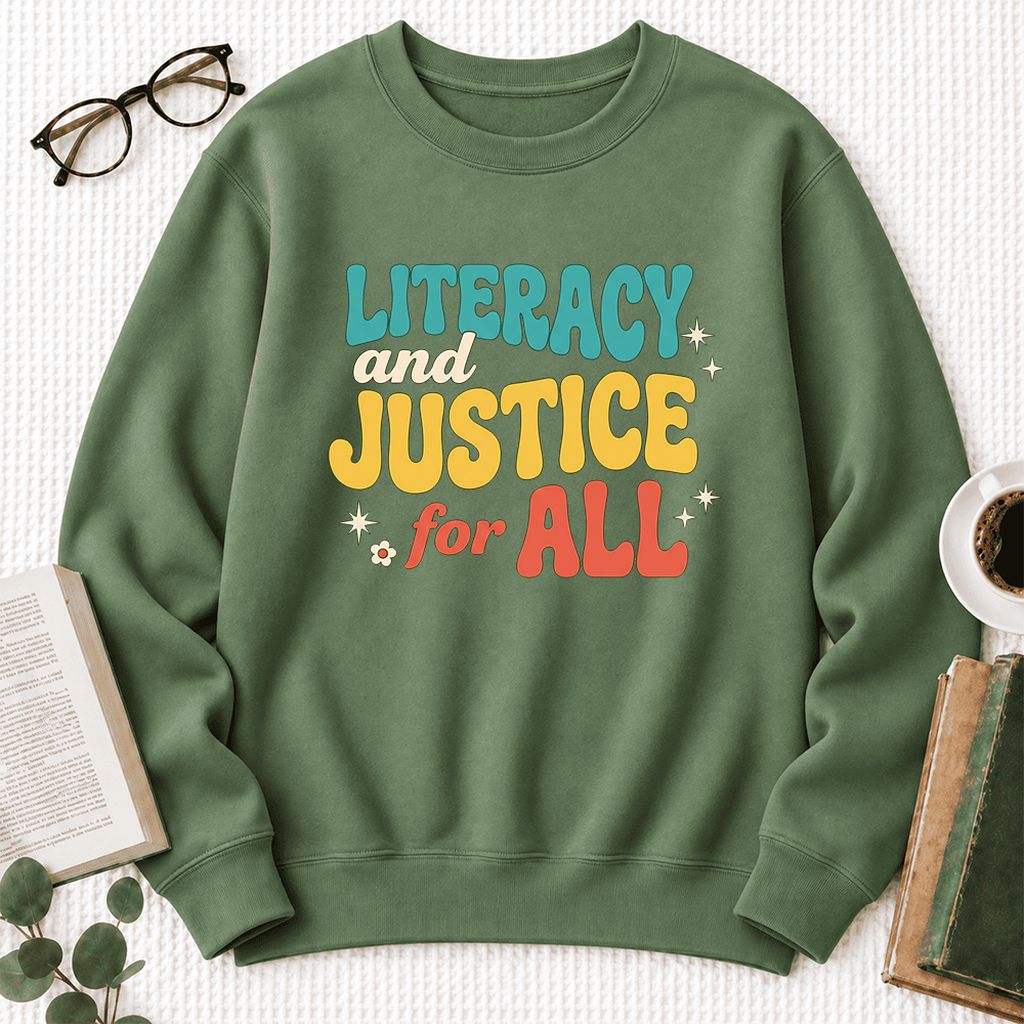 Literacy And Justice For All Softstyle Sweatshirt | Banned Books Book Lover Gift Military Green
