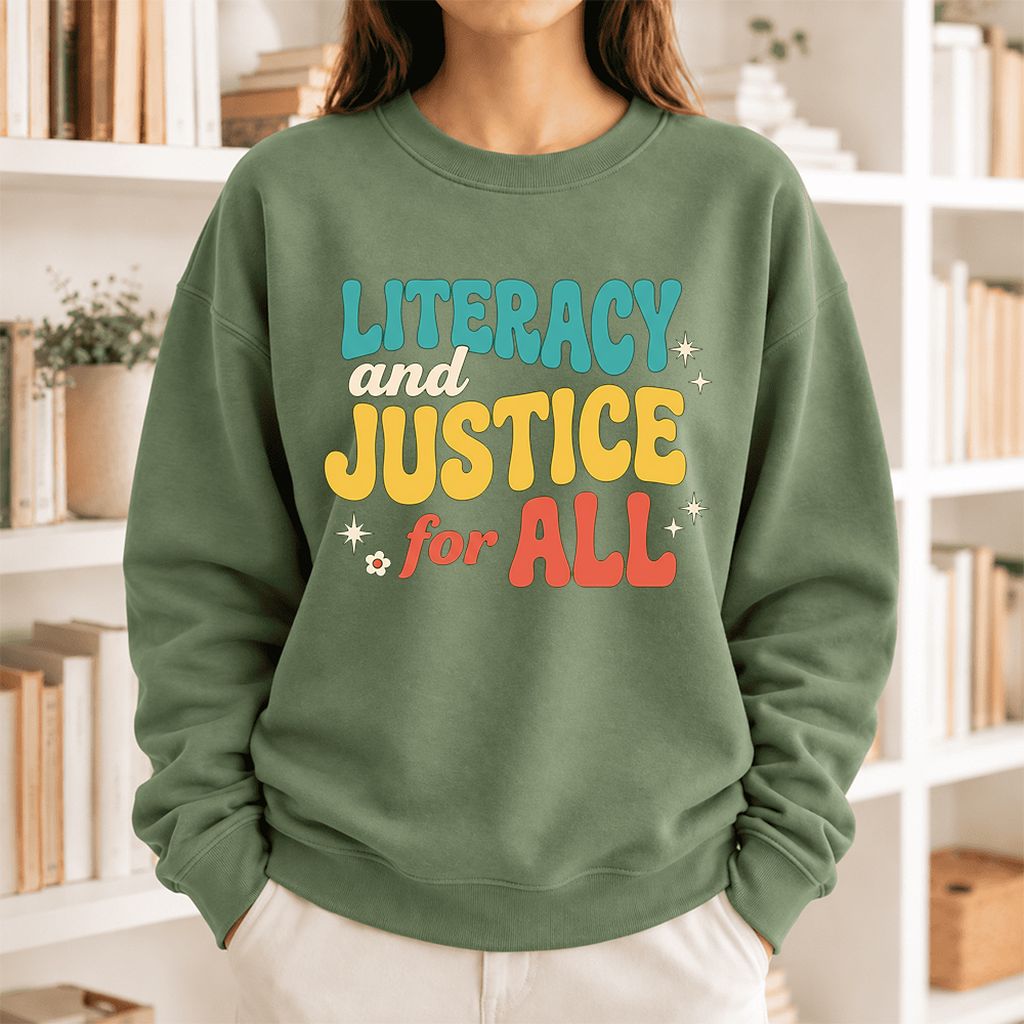 Literacy And Justice For All Softstyle Sweatshirt | Banned Books Book Lover Gift Military Green